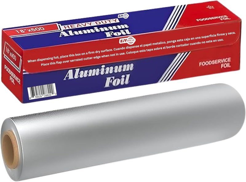 EJY IMPORT 18” x 500 Feet Heavy Duty Aluminum Foil Wrap | Commercial Grade for Food Service Industry | Aluminum Silver Foil for Cooking, Baking, Roasting, BBQ & Parties | 18"x 500 Feet Long. (1) - Image 1